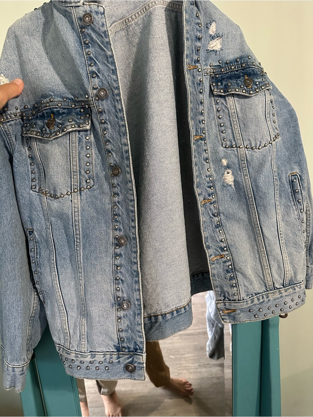 Three people studied Jean trucker jacket